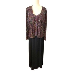 Vtg Alex Evenings Formal 2pc Gown Sz 12 Maxi Dress Paisley Sparkle Black Multi